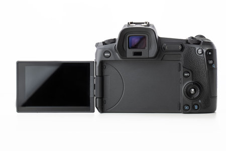 Varna, Bulgaria - November 07,2020: Image of Canon EOS R Mirrorless Digital Camera with dual pixel AF on a white background. Canon is the world largest SLR camera manufacturer.のeditorial素材