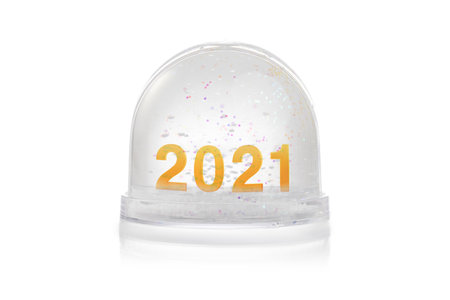 Paperweight with glitter isolated on white. Happy new year 2021 conceptの写真素材