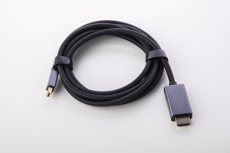 Black wire cable isolated on a white backgroundの写真素材