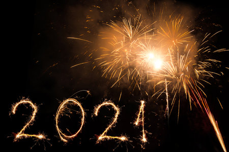 2021 made with sparklers on black backgroundの写真素材