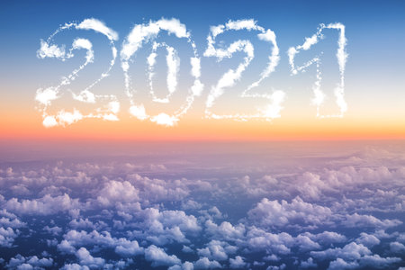 2021 Happy new year concept. Above The Clouds Photo of puffy clouds, sunset shotの写真素材