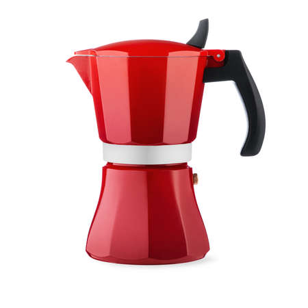 Red coffee maker cane, isolated on whiteの写真素材