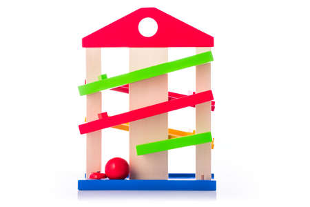 Wooden baby toy, isolated on whiteの写真素材