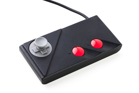Retro joystick from 8-bit consoles. Game controller isolated on white background