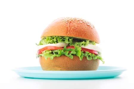 Homemade sourdough bread. Burger bun isolated on white background.の写真素材