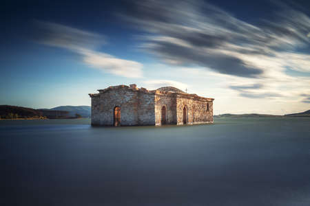 Abandoned church in dam Jrebchevo, Bulgariaの写真素材