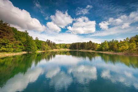 Panoramic view on mountain lake.の写真素材