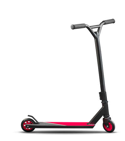 Red modern scooter studio isolated on white background with clipping pathの写真素材