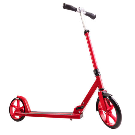 Red modern scooter studio isolated on white background with clipping pathの写真素材