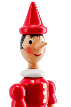 Pinocchio Toy Statue isolated on white backgroundの写真素材