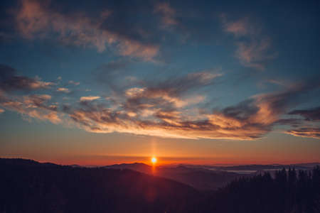 Sunrise over the mountains. Sock imageの写真素材