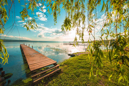 Small Dock and Boat at the lakeの写真素材