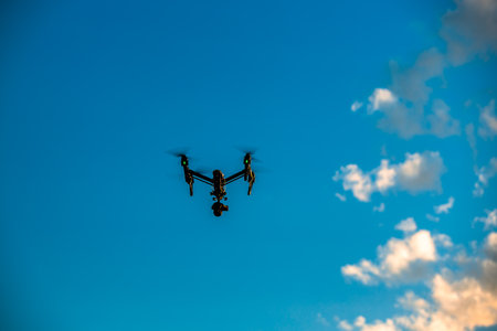 Varna, Bulgaria - May 13 ,2016: Image of DJI Inspire 1 Pro drone UAV quadcopter which shoots 4k video and 16mp still images  and is controlled by wireless remote with a range of 2kmのeditorial素材
