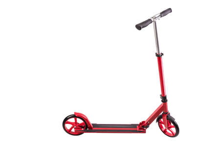 Red modern scooter studio isolated on white backgroundの写真素材