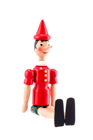 Pinocchio Toy Statue isolated on white backgroundの写真素材