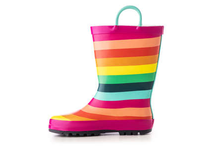 Colorful kids rubber boots for rain isolated on white background.の写真素材