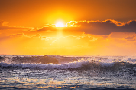 Beautiful sunrise waveの写真素材