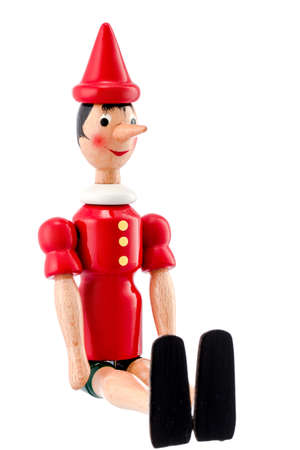 Pinocchio Toy Statue isolated on white backgroundの写真素材