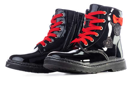 Shiny leather shoes. Shining boots isolated.の写真素材