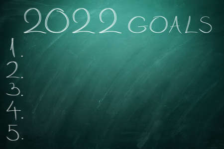 2022 Goals on black board. Chalkboard.の写真素材