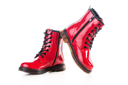 Shiny leather shoes. Shining boots isolated.の写真素材