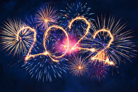 Sparkle firework on black background, happy new year 2022 concept.の写真素材
