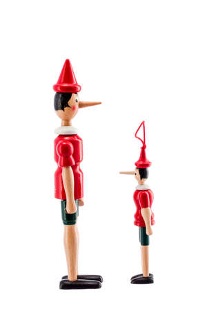 Pinocchio Toy Statue isolated on white backgroundの写真素材
