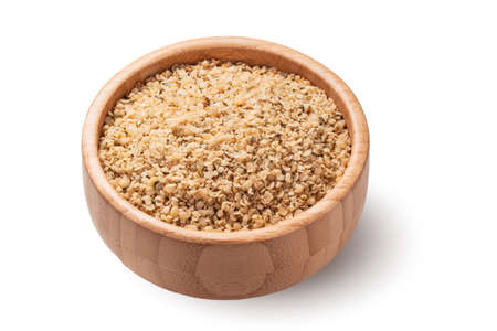Hemp seeds, Cannabis in wooden bowl isolated on white background, superfood.の写真素材