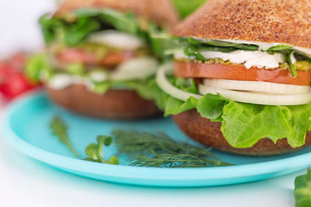 Healthy Vegan Burger. Hamburgers on a white background, soft focusの写真素材