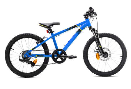 Sport blue mountain bicycle bike isolated on white backgroundの写真素材
