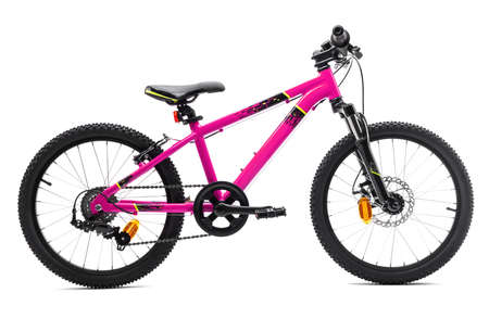 Sport pink mountain bicycle bike isolated on white backgroundの写真素材