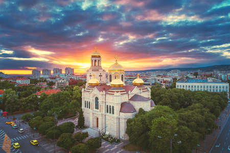 Aerial view of The Cathedral of the Assumption in Varna