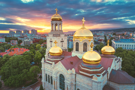 Aerial view of The Cathedral of the Assumption in Varna