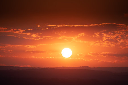 Orange cloudscape and dramatic sky, sunset shotの写真素材