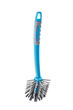 Plastic cleaning brush for floor or bathroom cleaning isolated on white backgroundの写真素材