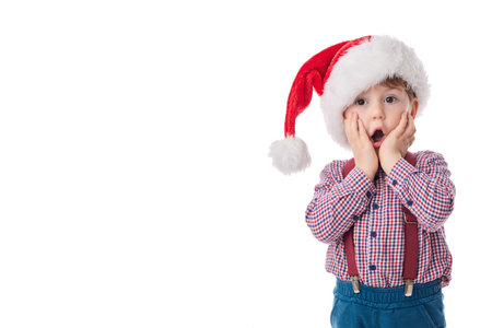 Good baby boy with tie and suspender in Santa Claus cloth, Christmas conceptの写真素材
