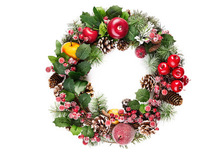 Christmas Wreath, Christmas Home Decoration, Cut Out,  Isolated on White Backgroundの写真素材