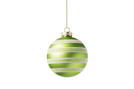 Green Christmas tree ball isolated on white background. Christmas bauble decoration.の写真素材