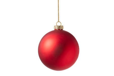 Red Christmas tree ball isolated on white background. Christmas bauble decoration.の写真素材