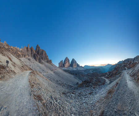 Dolomites Alps rocky mountain range at Tre Cime Di Lavaredo.の写真素材