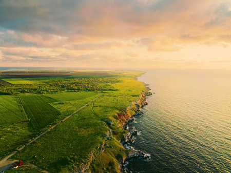Sunrise landscape at Yailata cliff, National Archaeological Reserve in Black Sea coast in Bulgariaの写真素材