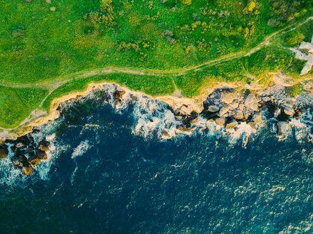Sunrise landscape at Yailata cliff, National Archaeological Reserve in Black Sea coast in Bulgariaの写真素材