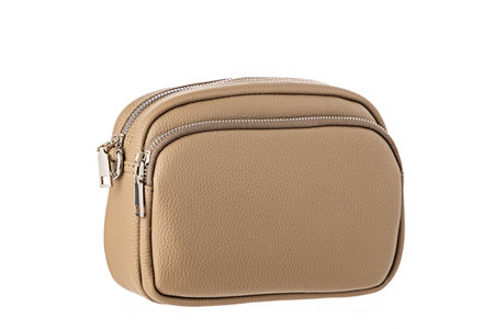 Leather elegant bag, casual urban handbag isolated on white backgroundの写真素材