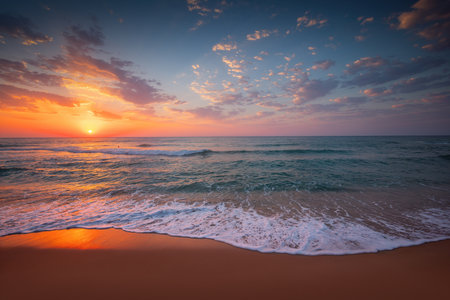 Beautiful cloudscape over the sea, sunrise shotの写真素材