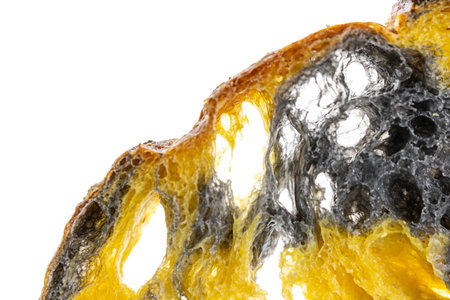 Homemade Slice of sourdough freshly baked bread on white background, activated carbon, pumpkin and curcuma spiceの写真素材