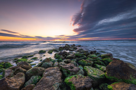 Beautiful cloudscape over the sea, sunrise shotの写真素材