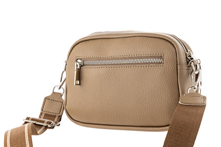 Leather elegant bag, casual urban handbag isolated on white backgroundの写真素材