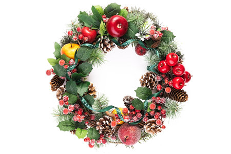 Christmas Wreath, Christmas Home Decoration, Cut Out,  Isolated on White Backgroundの写真素材