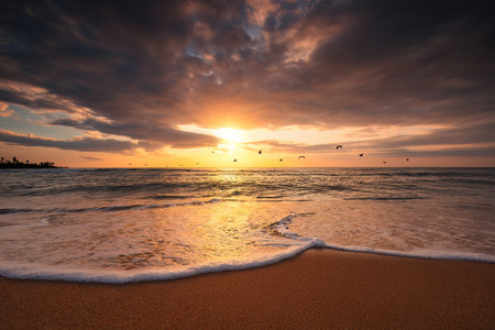 Beautiful cloudscape over the sea, sunrise shotの写真素材