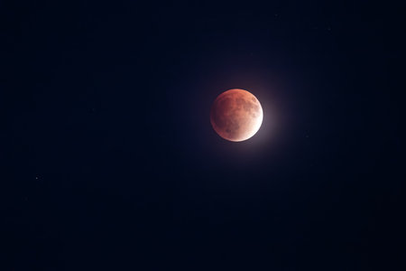 Red Moon During Lunar Eclipse in a Starlit Night Sky